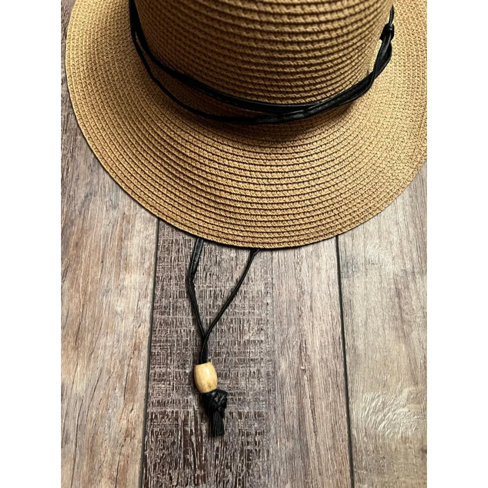 NEW Simplicity Beige Straw Sun Hat with Black Band One Size